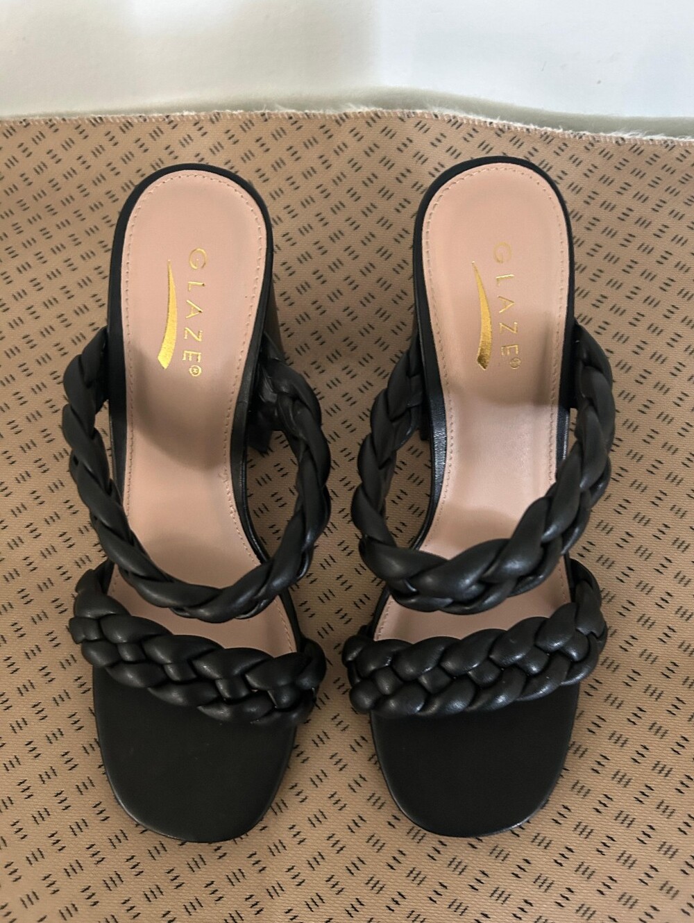 GLAZE Black Braided Strap Women's Slide Sandals